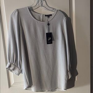 Adrianna Papell Gray Puff Sleeve Blouse